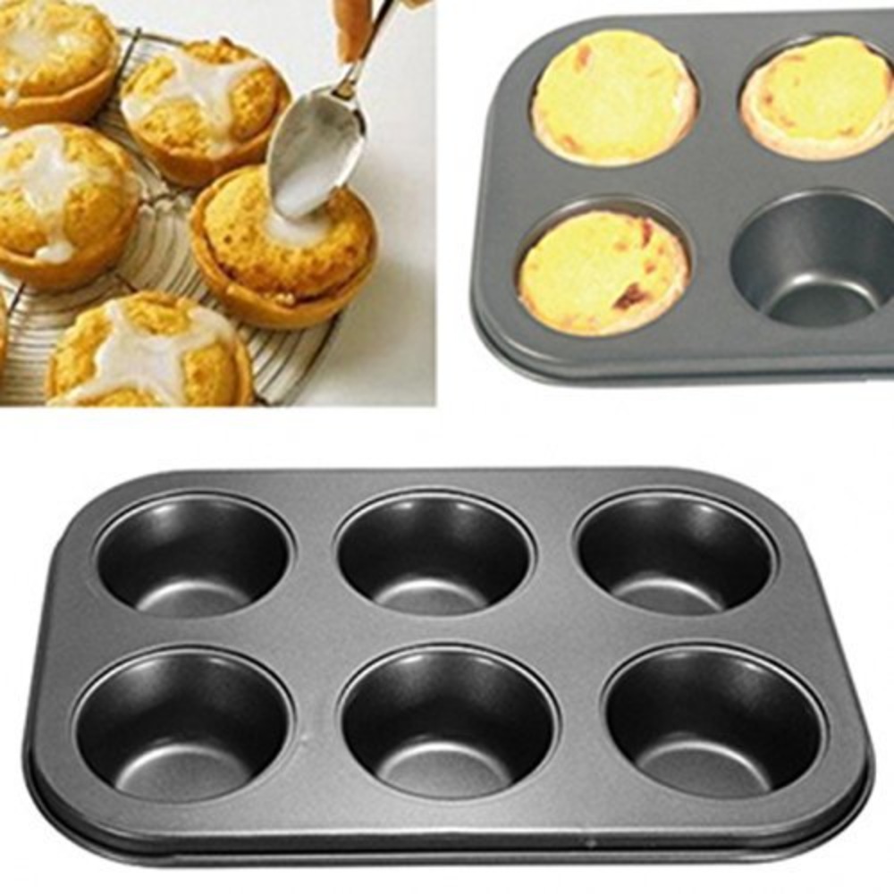 HAZEL Non-Stick 6 Cavity Muffin Tray, Black