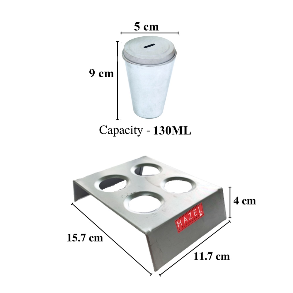 HAZEL Aluminium Kulfi Mould Indian Ice Cream Maker Set of 4 with Stand and 12 Ice Cream Sticks For Home Party Supplies