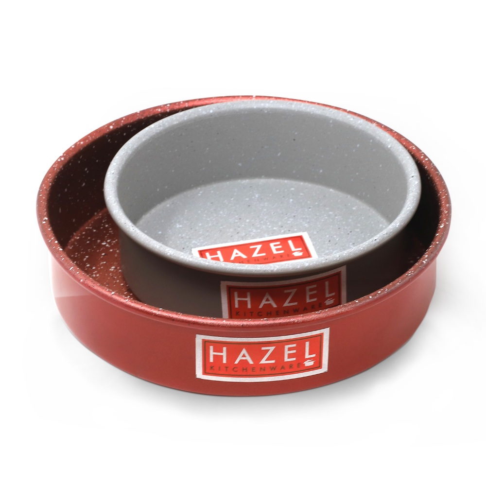 HAZEL Alfa Heavy Gauge Preimium Aluminium Granite Finish Non Stick Microwave Safe 2 Pc Mould Combo, 1 Small Grey Cake Mould With 1 Large Red Cake Mould