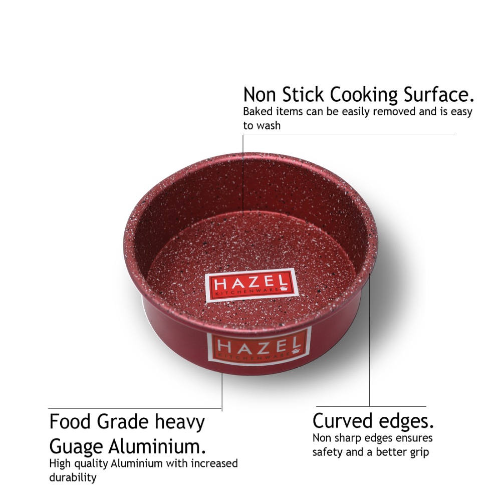 HAZEL Alfa Heavy Gauge Preimium Aluminium Granite Finish Non Stick Microwave Safe 2 Pc Mould Combo, 1 Large Cake Mould With 1 Small Cake Mould, Red