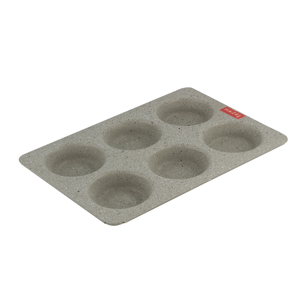 HAZEL Alfa Heavy Gauge Preimium Aluminium Granite Finish Non Stick Microwave Safe 3 Pc Mould Combo, Large Cake Mould With 1 Small Mould & 1 Muffin Mould, Grey