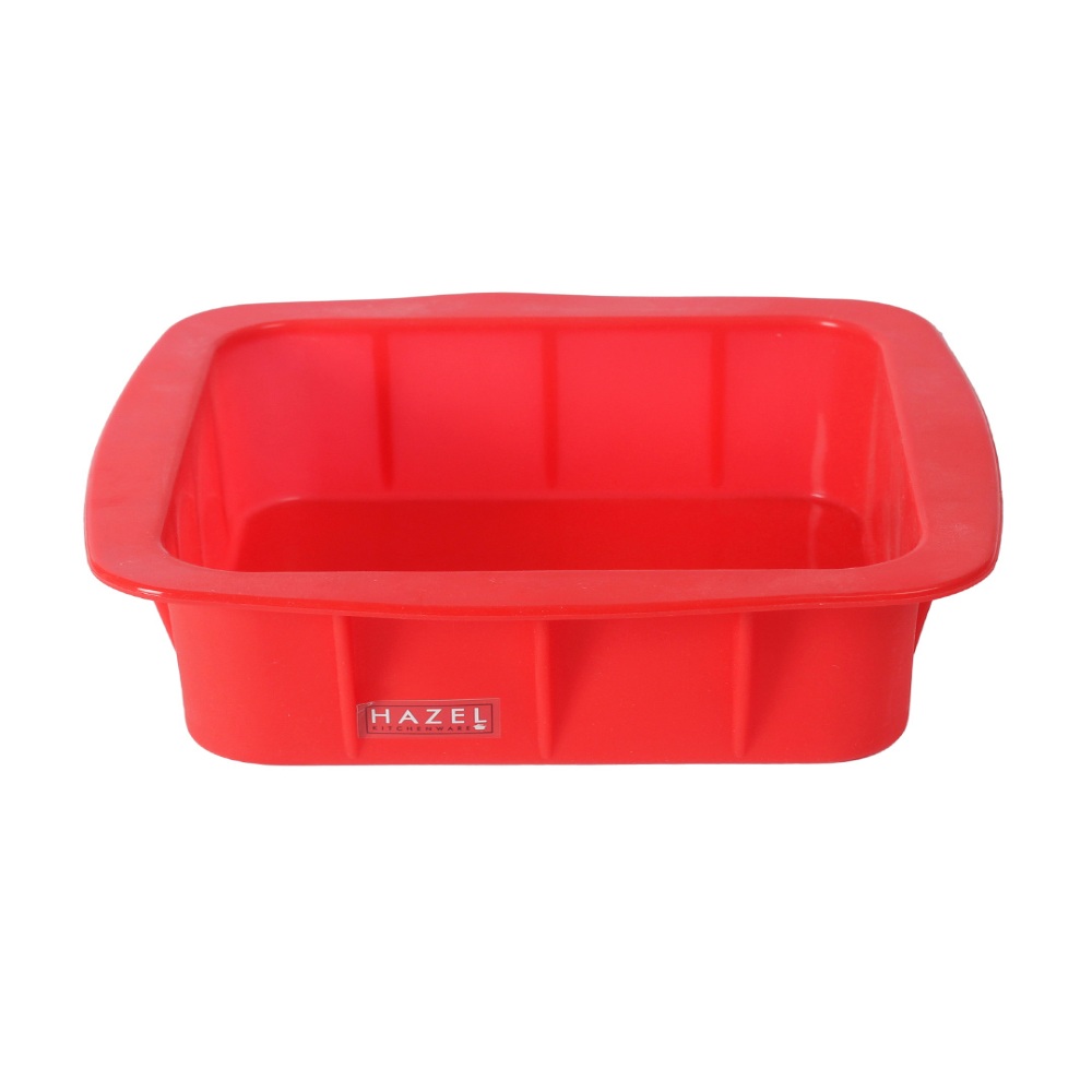 HAZEL Small Silicon Red Square Shape Cake Mould for Half Kg with Orange Spatula