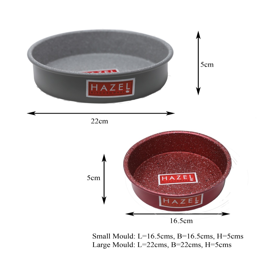 HAZEL Alfa Heavy Gauge Preimium Aluminium Granite Finish Non Stick Microwave Safe 2 Pc Mould Combo, 1 Small Red Cake Mould With 1 Large Grey Cake Mould