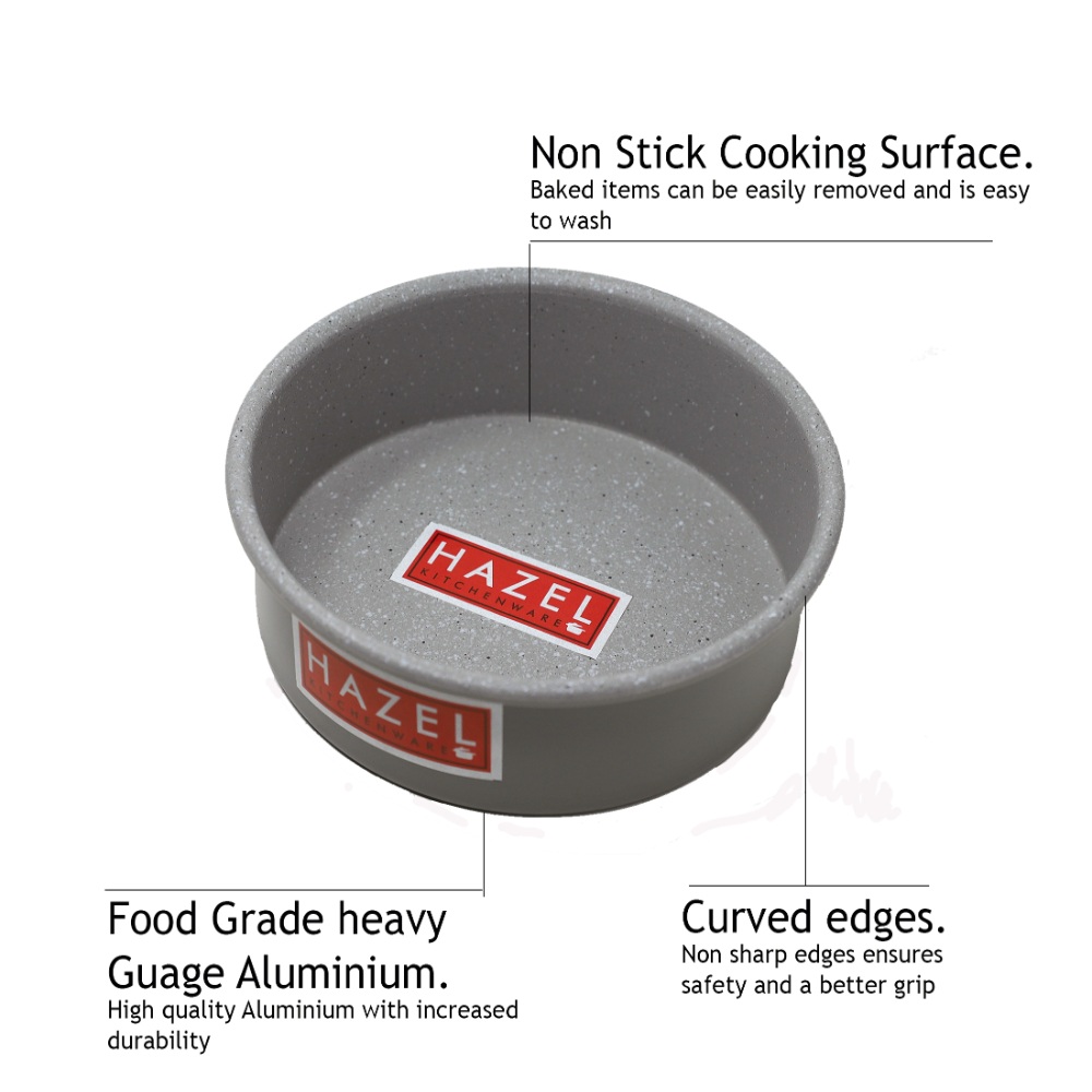 HAZEL Alfa Heavy Gauge Preimium Aluminium Granite Finish Non Stick Microwave Safe 2 Pc Mould Combo, 1 Large Cake Mould With 1 Small Cake Mould, Grey