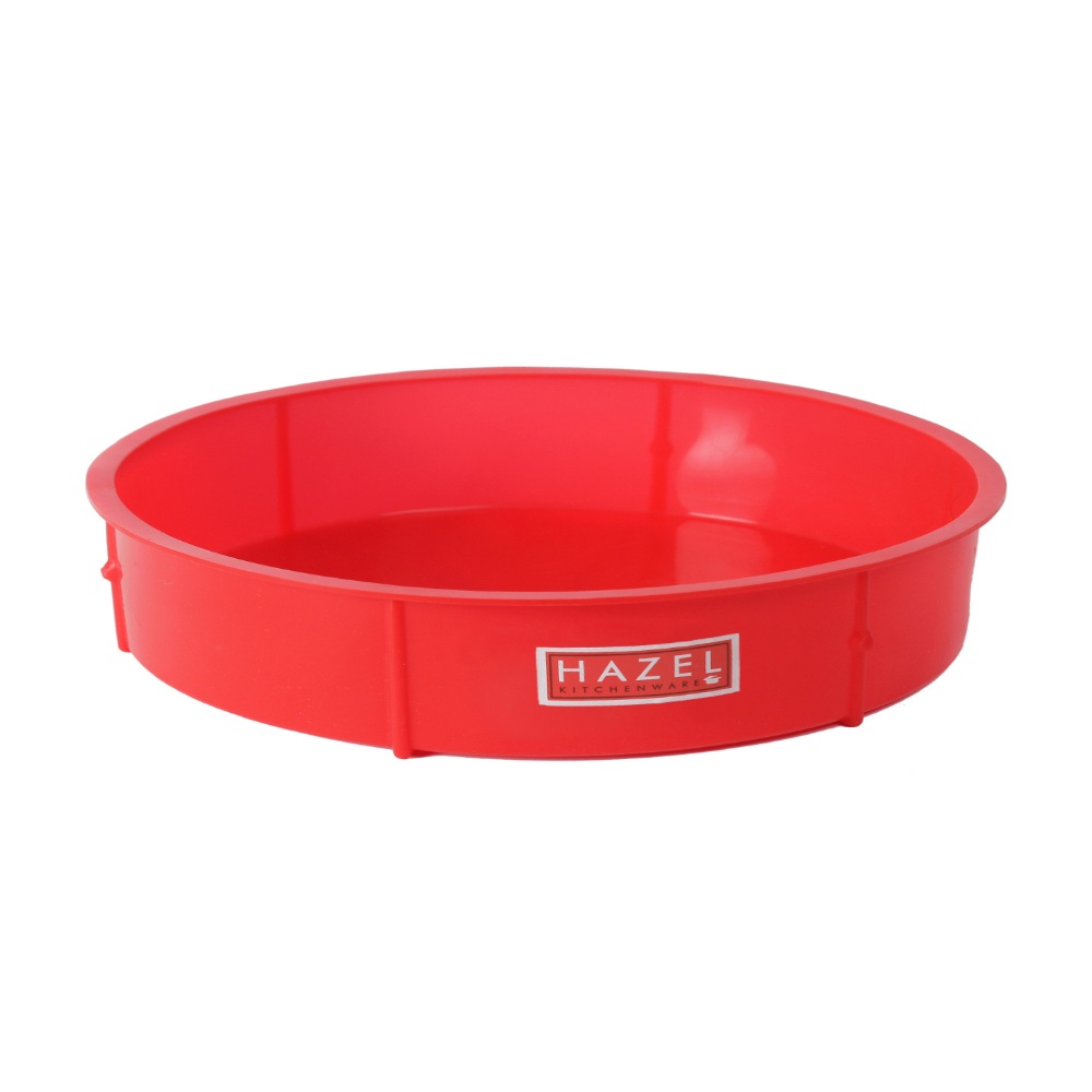 HAZEL Small Silicon Red Round Shape Cake Mould for Half Kg with Orange Spatula