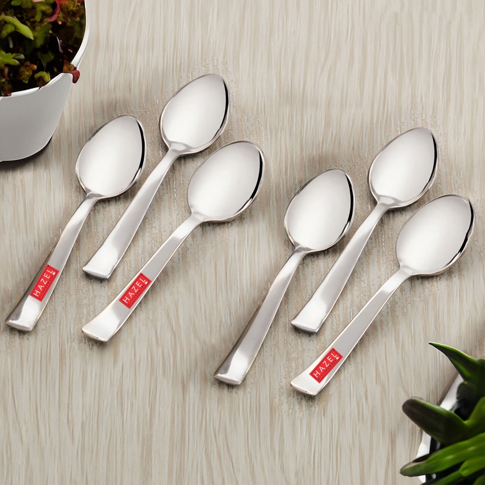 HAZEL Stainless Steel Small spoons set of 6 | Baby Serving Spoon 