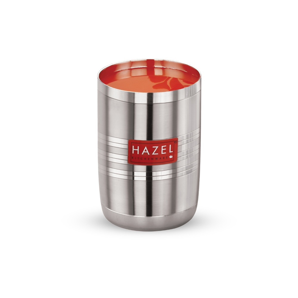 HAZEL Stainless Steel Glasses Set of 6 for Water & Juice | Unbreakable Glass Set with Glossy Finish Design & Dishwasher Safe, 350 ML