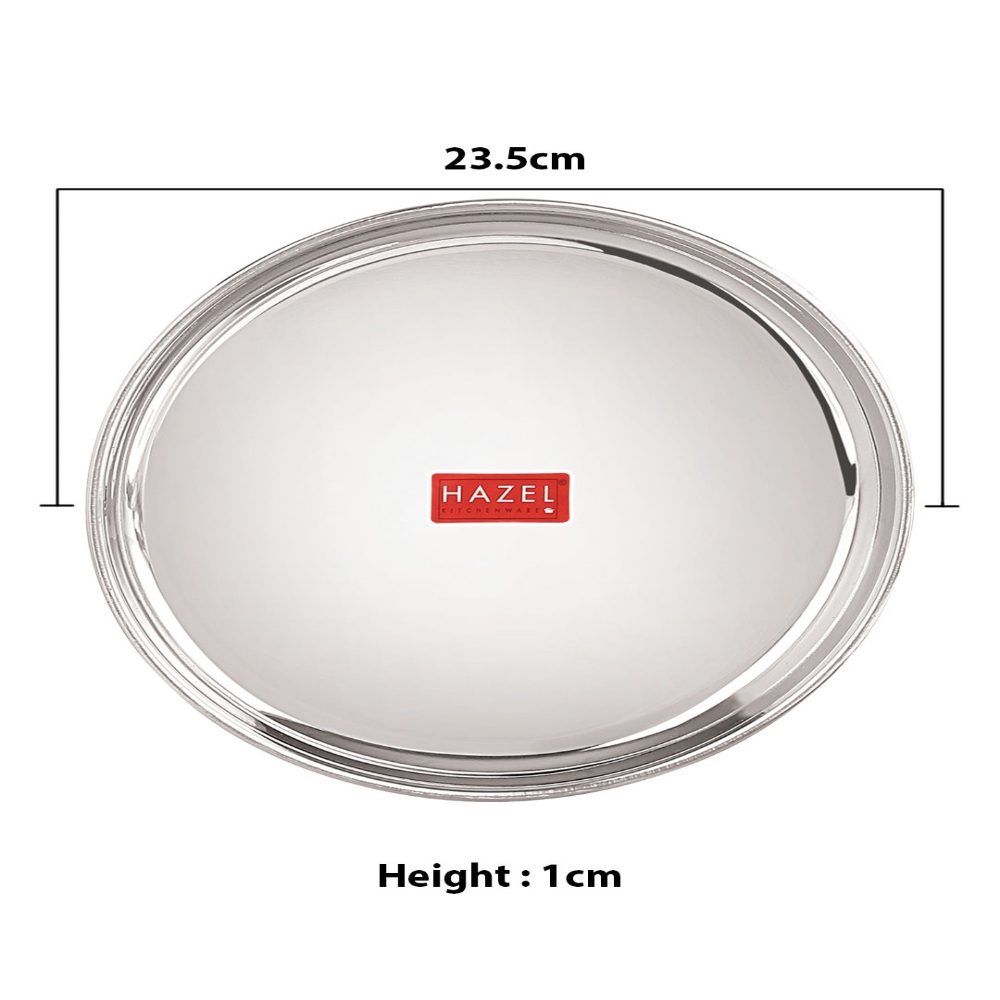 HAZEL Stainless Steel Breakfast Plate with Glossy Finish | Quarter Plates for Kids Serveware Tableware | Thali plates For Kitchen | Serving Plates Set of 4, 23.5 cm