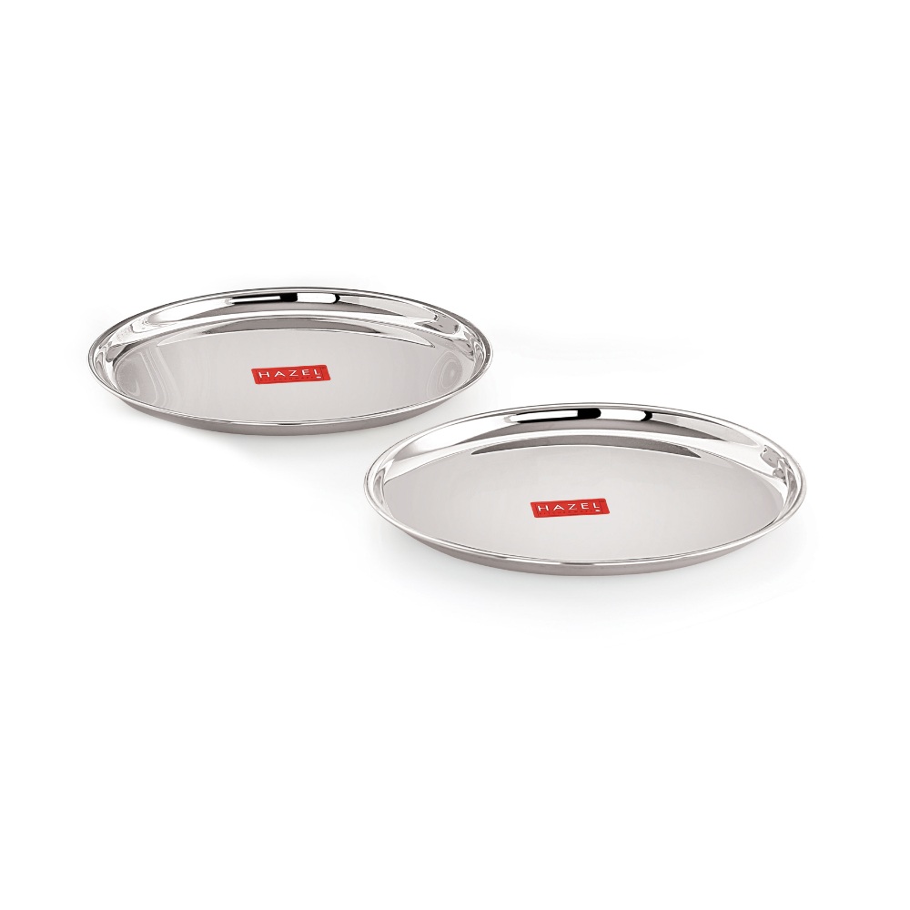 HAZEL Stainless Steel Breakfast Plate with Glossy Finish | Quarter Plates for Kids Serveware Tableware | Thali plates For Kitchen | Serving Plates Set of 2, 23.5 cm