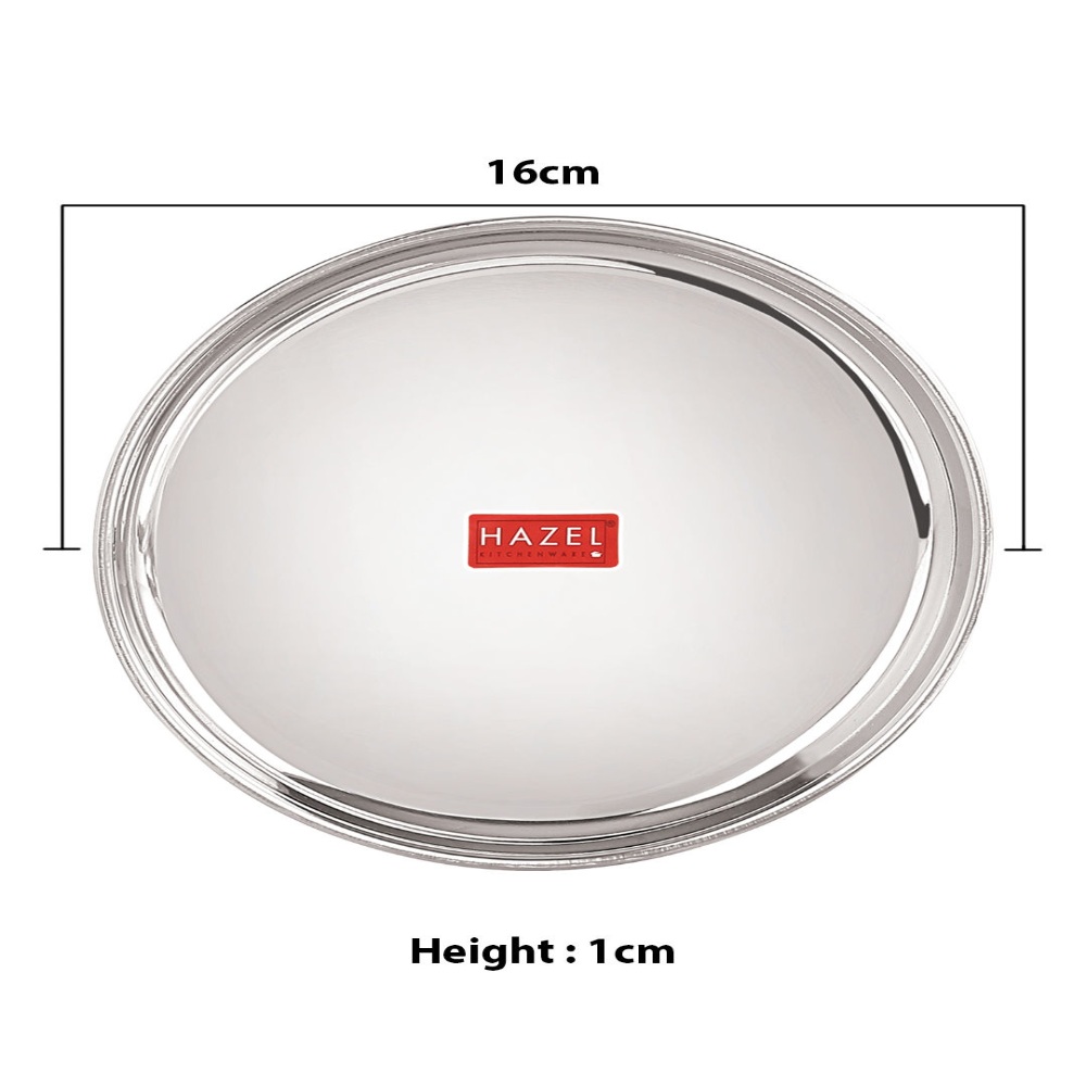 HAZEL Stainless Steel Snack Plates With Mirror Finish | Quarter Plates Set for Kitchen | Steel Plates for Kids | Glossy Finish Thali Set of 12, 16 cm