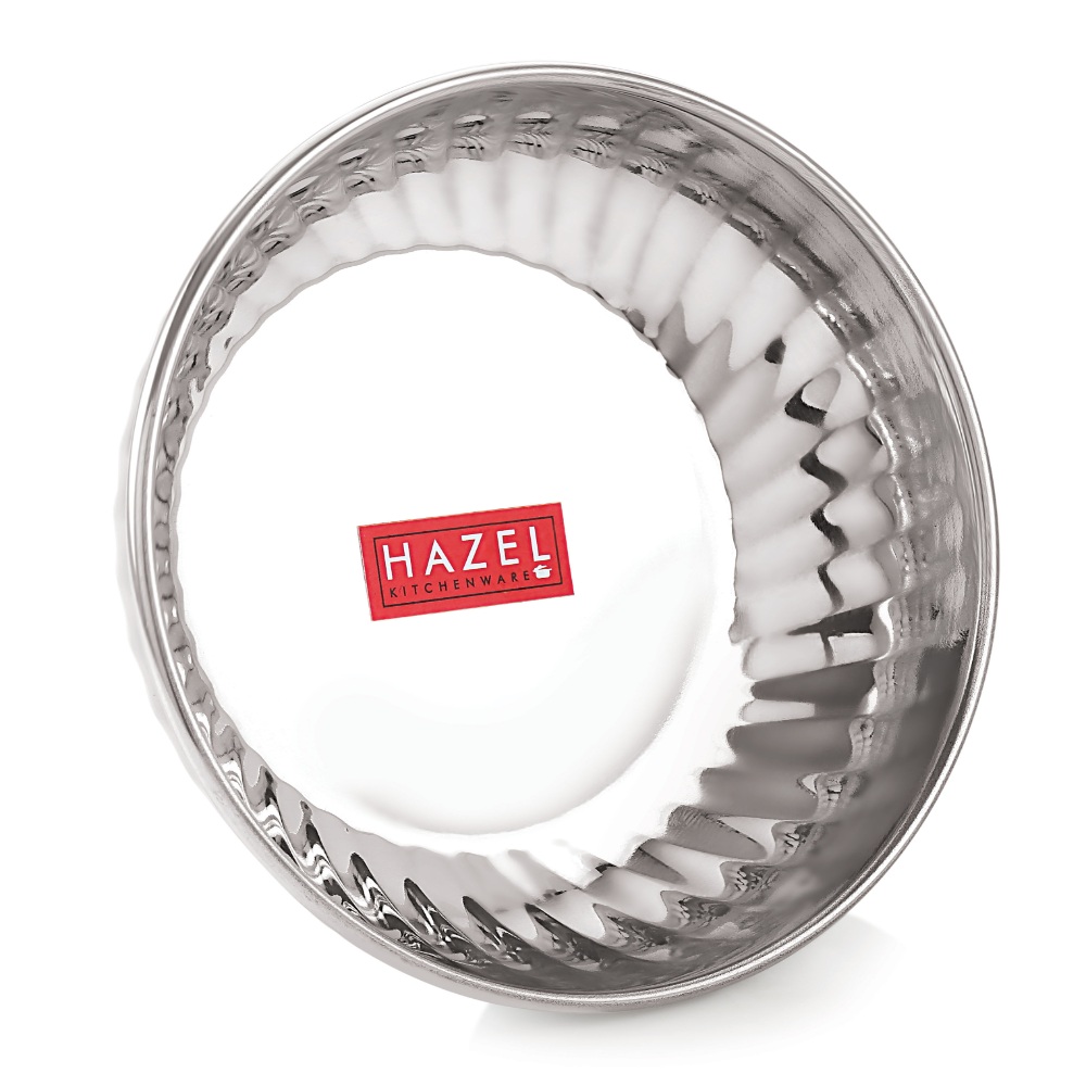 HAZEL Stainless Steel Bowl Plate Wati | Serving Sweet Dish Dessert Plate Vati Katori, Set of 6, Silver (Bowl Dia 10 cm, Plate Dia 12.8 cm)