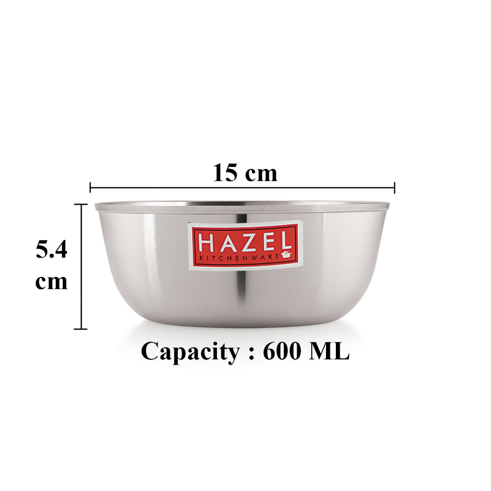 HAZEL Stainless Steel Serving Bowl Set of 6 | Mixing Bowl For Cake Batter | Serving Bowl Set For Dinner Lunch | Steel Katori Set Of 6