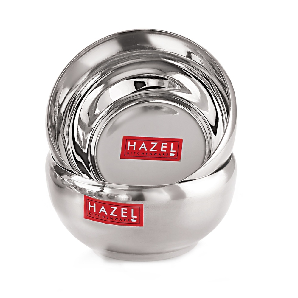 HAZEL Serving Bowl Set of 4 | Stainless Steel Bowl for Dessert, Cereal, Smoothie | Steel Katori Set Of 4 | 200 ml each, Silver

