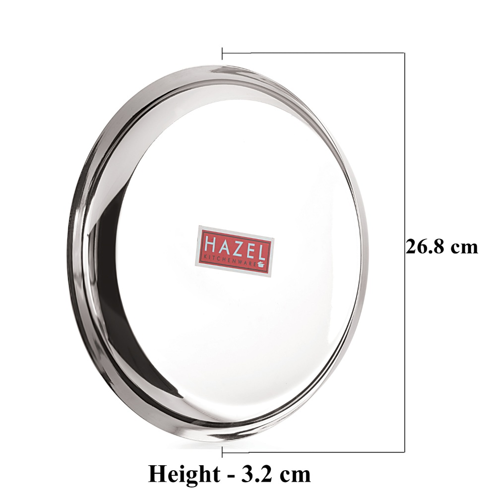 HAZEL Steel Plates For Lunch |Plates Set Steel For Dinner | Steel Dinner Plates Set, 26.8 cm, Set of 12