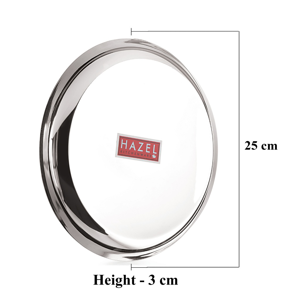 HAZEL Steel Plates For Lunch |Plates Set Steel For Dinner | Steel Plates Set, 25 cm, Set of 4