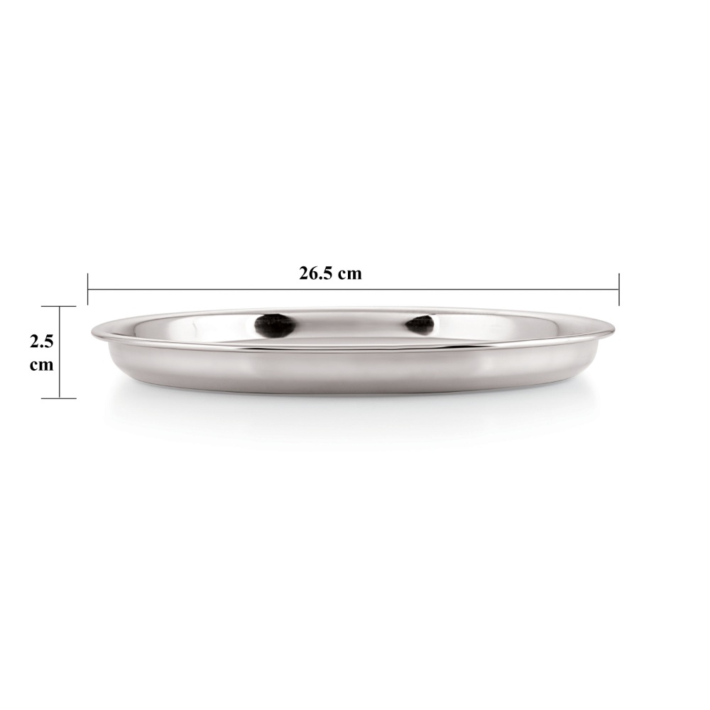 HAZEL Stainless Steel Plate Set For Dinner Launch | Designer Steel Thali Set |Steel Dinnerware, Set of 12, 26.5 cm, Small