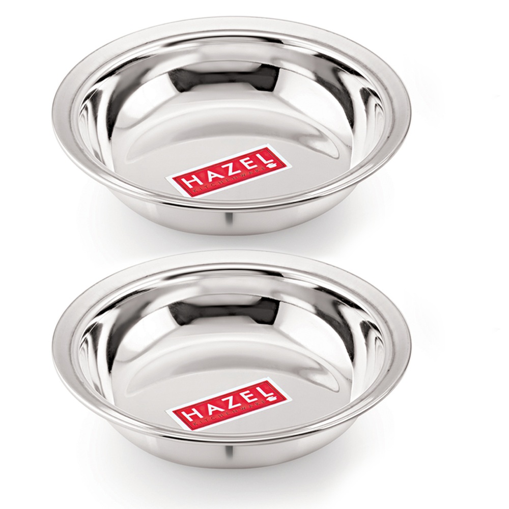 HAZEL Stainless Steel Snack Bowl / Plate Set | Small Steel Bowls Dish For Snacks | Breakfast Bowls, Set of 2, 420 ML