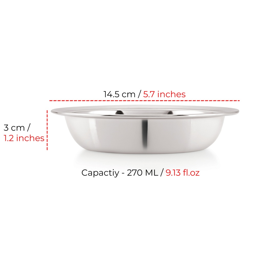 HAZEL Stainless Steel Snack Bowl / Plate Set | Small Steel Bowls Dish For Snacks | Breakfast Bowls, Set of 6, 270 ML