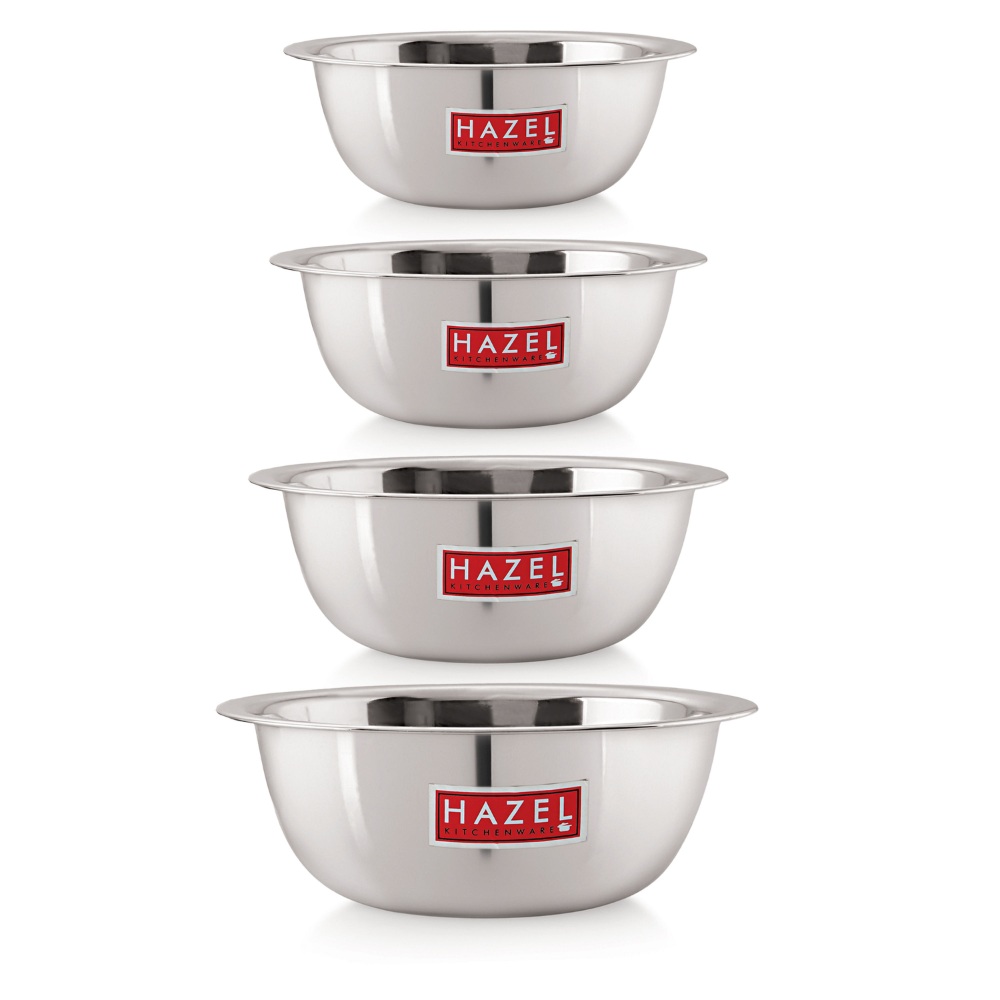 HAZEL Stainless Steel Mixing Bowl |  Mixing Bowl for Cake Batter | Kitchen and Baking Accessories Items, Set of 4, 2730 ML, 3300 ML, 4100 ML, 4800 ML