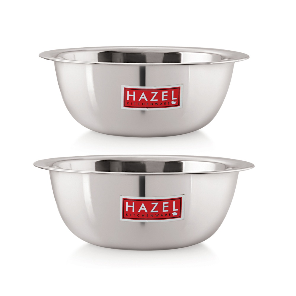 HAZEL Stainless Steel Mixing Bowl |  Mixing Bowl for Cake Batter | Kitchen and Baking Accessories Items, Set of 2, 4100 ML, 4800 ML