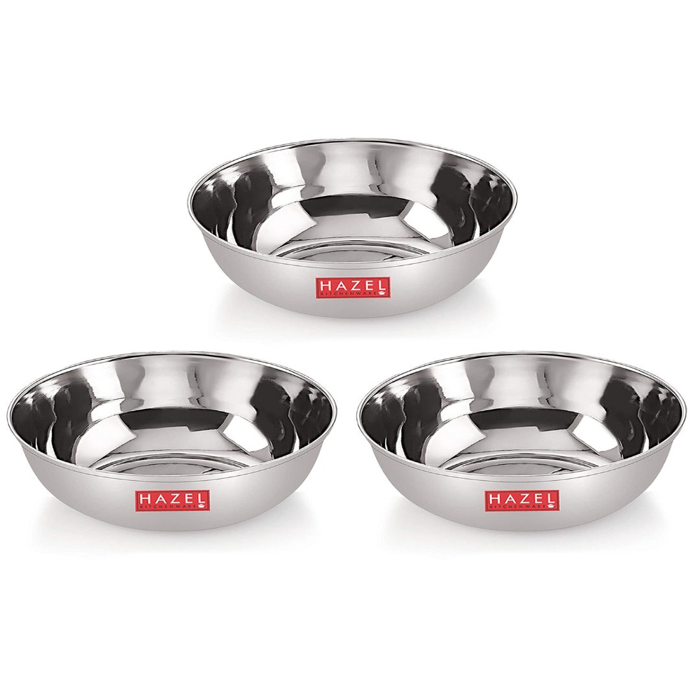 HAZEL Stainless Steel Bowl Vati | Steel Bowl Set For Kitchen | Dinner Bowl Katori Serving Wati, 200 ML, Set of 3