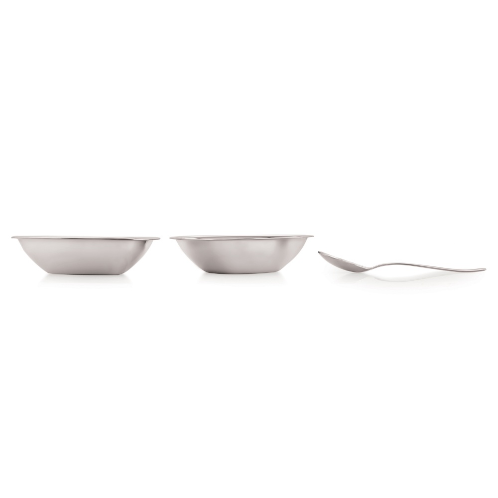 HAZEL Stainless Steel Serving Bowls Set With Spoon| Triangular Shaped Vati Katori Set of 2 | Fancy Serving Bowls For Snacks (2 Vati, 2 Spoon), Capacity 250ml Each, Silver