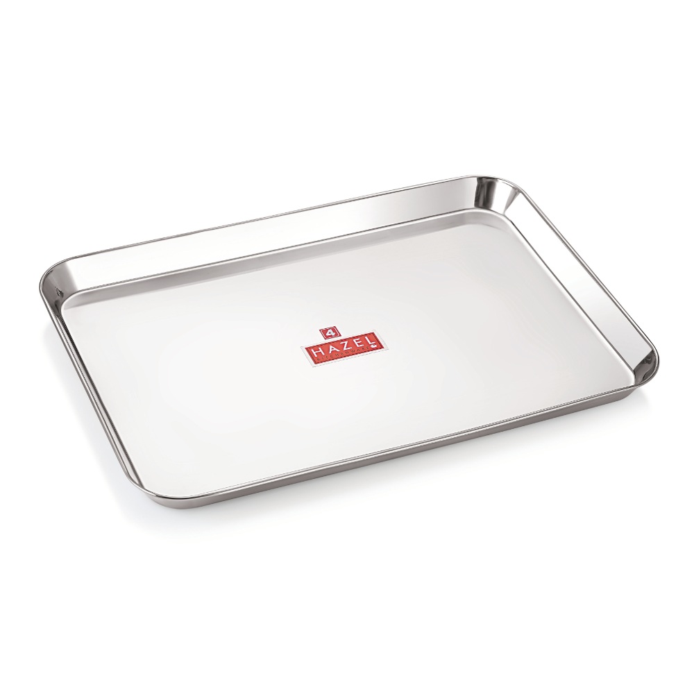 HAZEL Stainless Steel Serving Tray Rectangle Plate Plater Set of 2, Medium and Extra Large, Silver