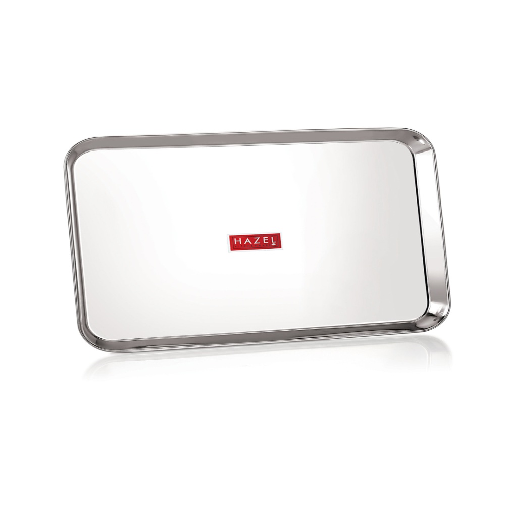 HAZEL Stainless Steel Serving Tray Rectangle Plate Plater Set of 2, Small and Large, Silver