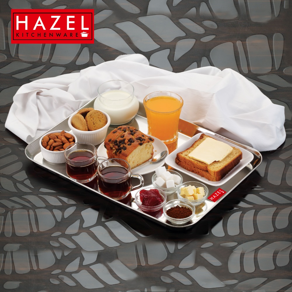 HAZEL Stainless Steel Serving Trays Rectangle Premium Dining Table Plater Set of 3, Silver, 1 Medium, 1 Large and 1 Extra Large