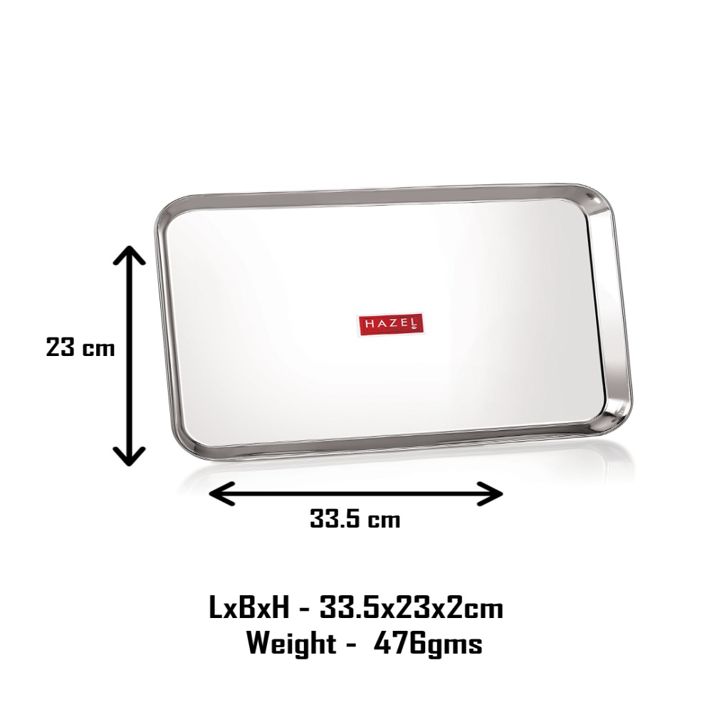 HAZEL Stainless Steel Serving Trays Rectangle Premium Dining Table Plater Set of 2, Medium, Silver, 33.5 x 23 cm