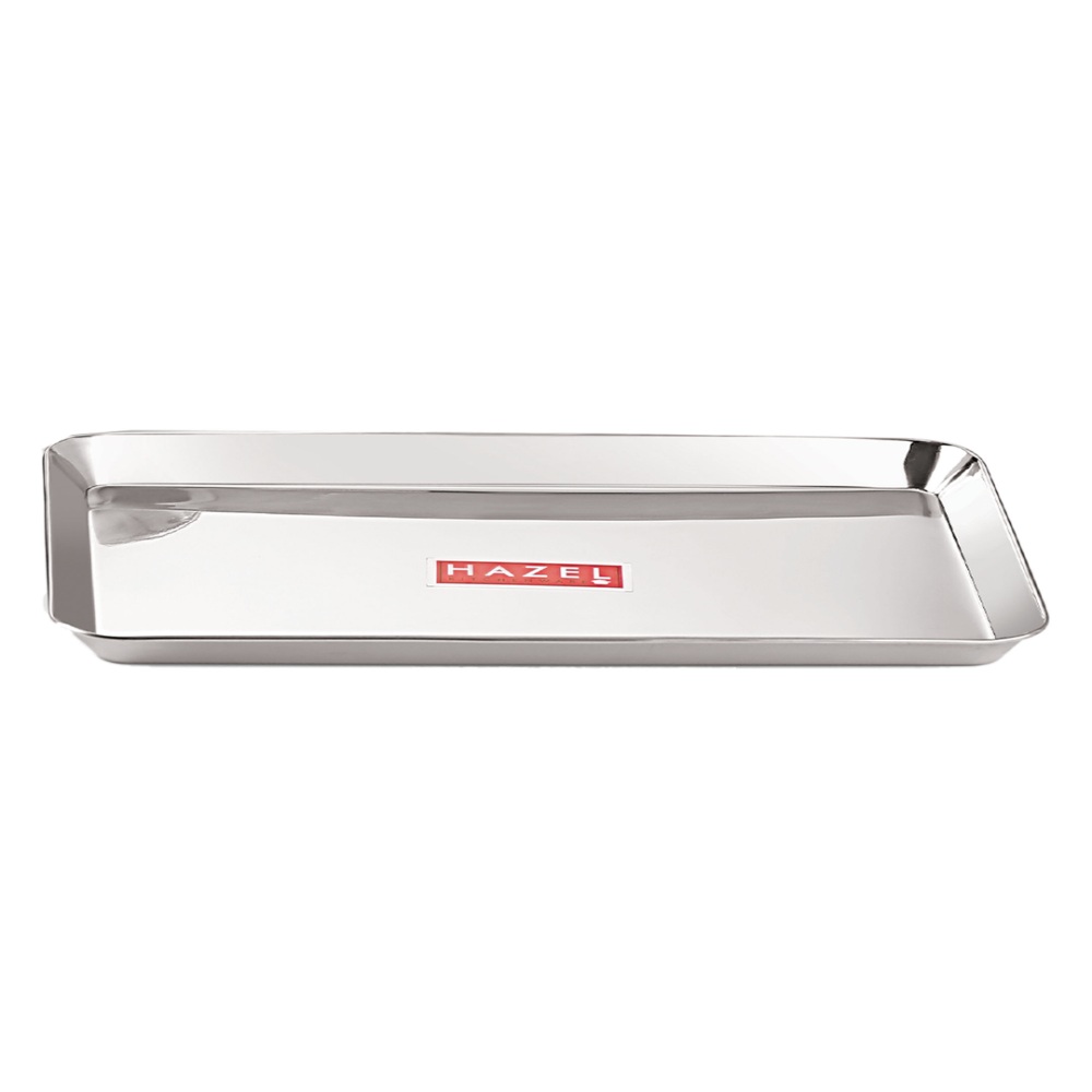 HAZEL Stainless Steel Serving Trays Rectangle Premium Dining Table Plater Set of 4, Small, Silver, 29.5 x 19 cm