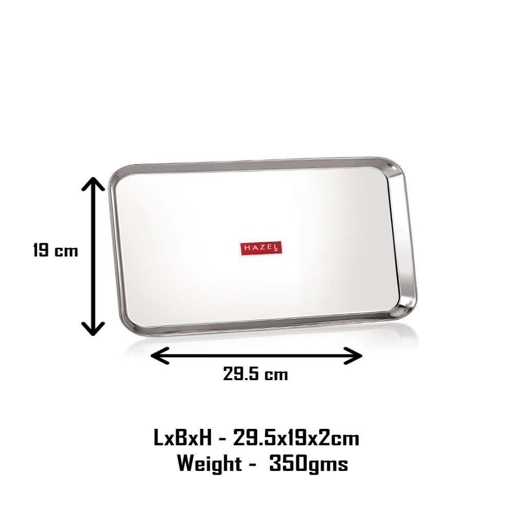 HAZEL Stainless Steel Serving Trays Rectangle Premium Dining Table Plater Set of 3, Small, Silver, 29.5 x 19 cm