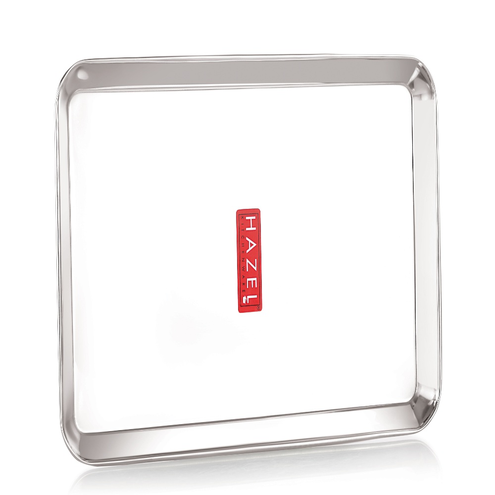 HAZEL Stainless Steel Serving Trays Rectangle Premium Dining Table Plater Set of 3, Small, Silver, 29.5 x 19 cm