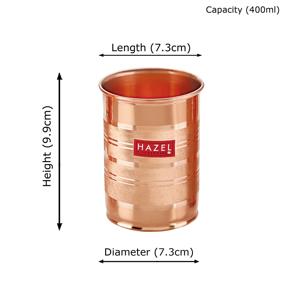 HAZEL Designer Copper Glasses Tumbler Set of 6, 400 ML