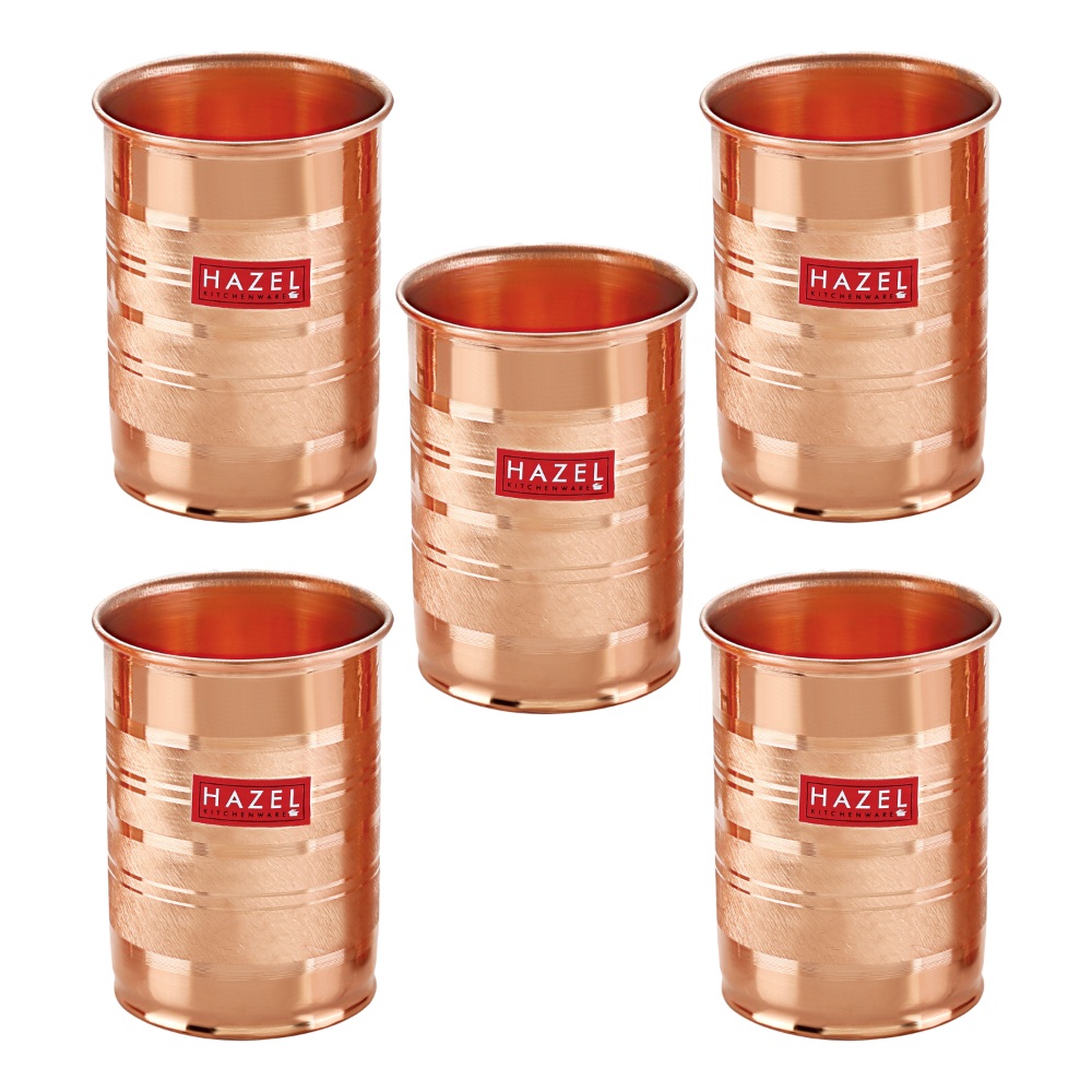 HAZEL Designer Copper Glasses Tumbler Set of 5, 400 ML