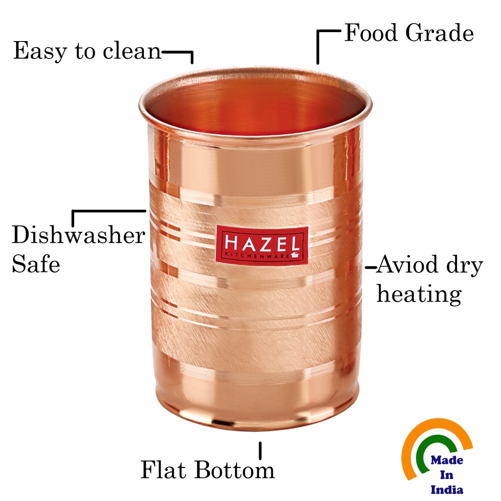 HAZEL Designer Copper Glasses Tumbler Set of 5, 400 ML