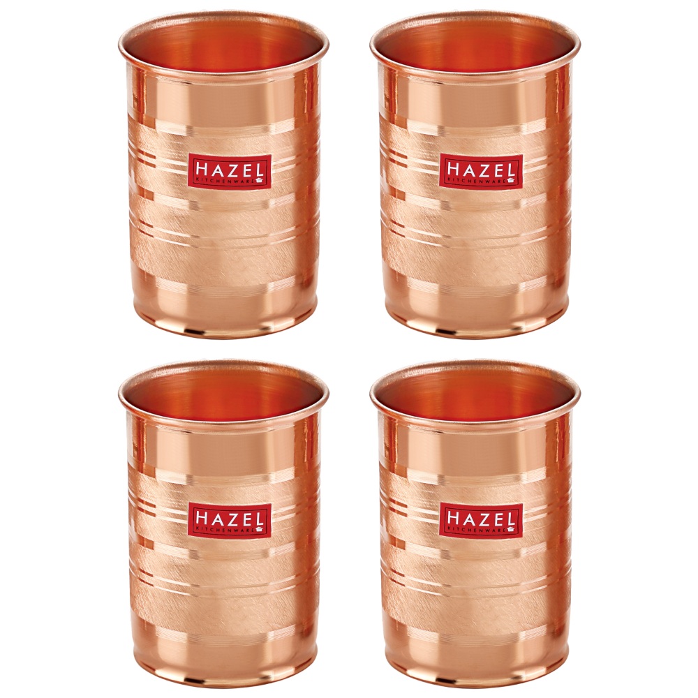 HAZEL Designer Copper Glasses Tumbler Set of 4, 400 ML