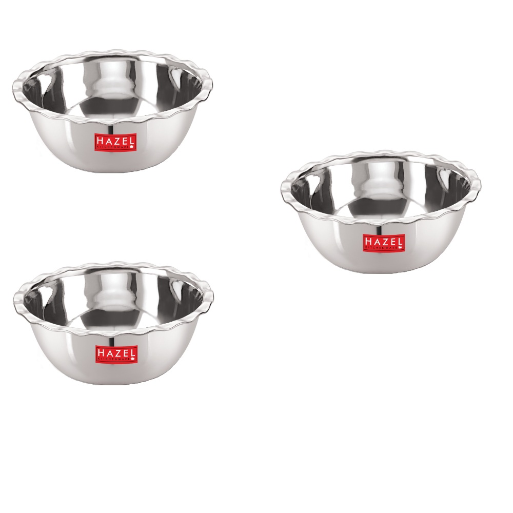 HAZEL Stainless Steel Serving Bowl Wati Vati Katori Set of 3, Silver