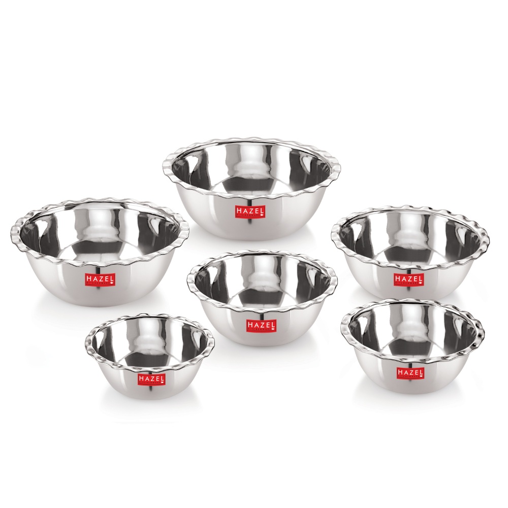 HAZEL Stainless Steel Serving Bowl Wati Vati Katori With Lid, Set of 6, Silver