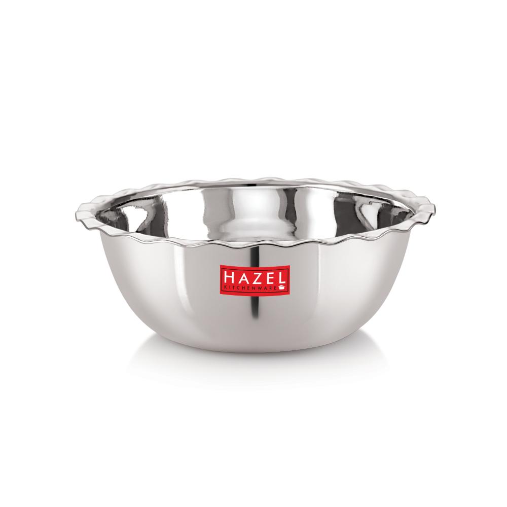 HAZEL Stainless Steel Serving Bowl Wati Vati Katori With Lid, 21 cm, 1300 ML, Silver