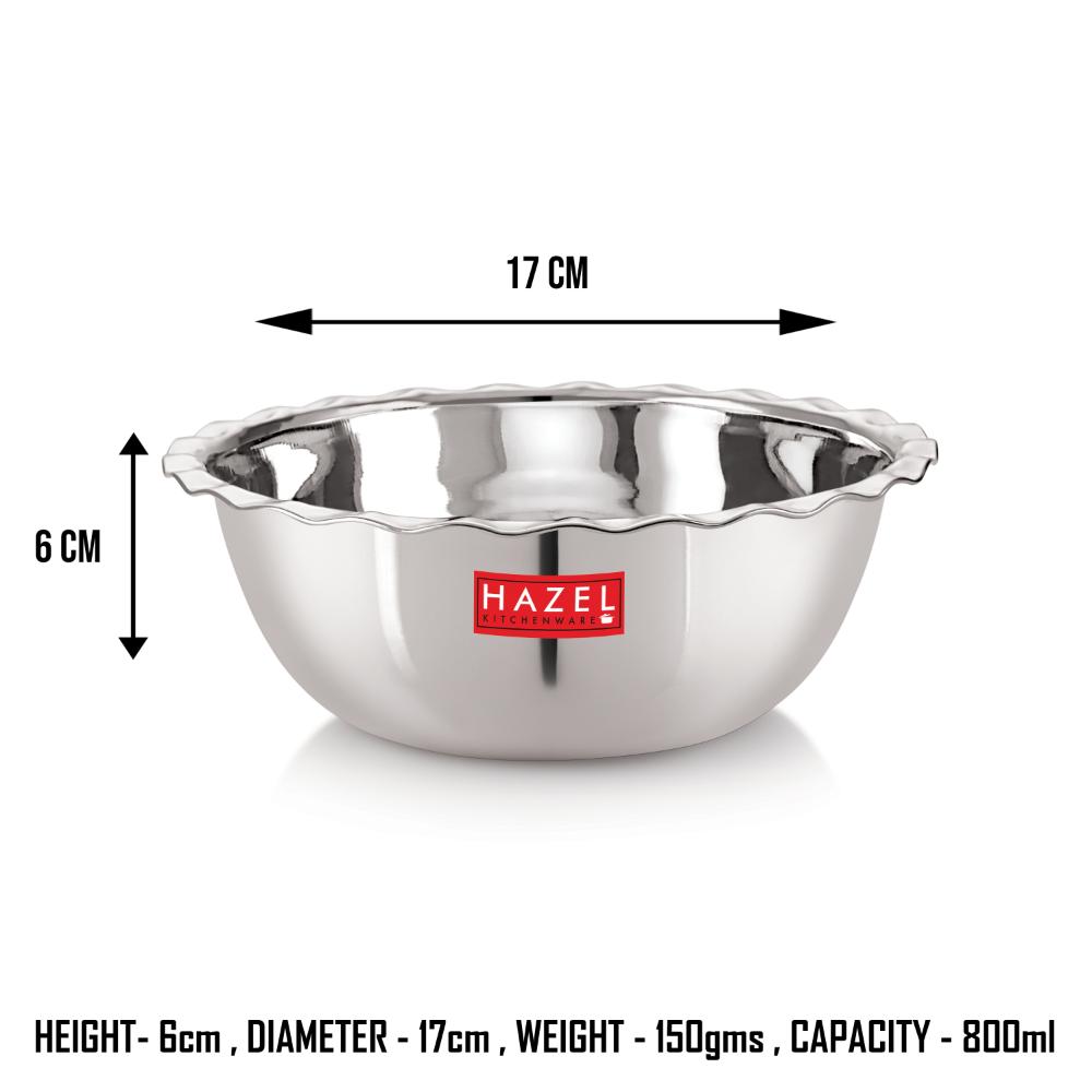 HAZEL Stainless Steel Serving Bowl Wati Vati Katori With Lid, 17 cm, 800 ML, Silver