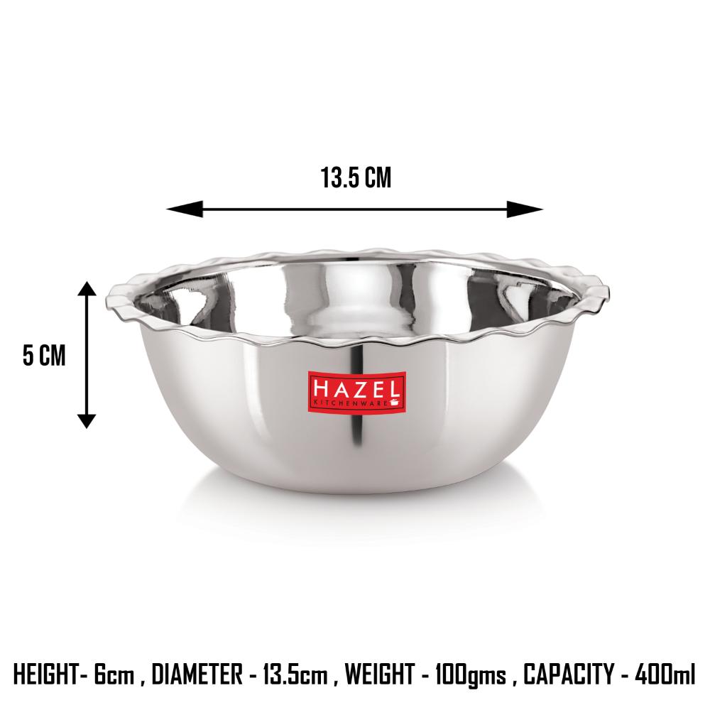 HAZEL Stainless Steel Serving Bowl Wati Vati Katori With Lid, 13.5 cm, 400 ML, Silver