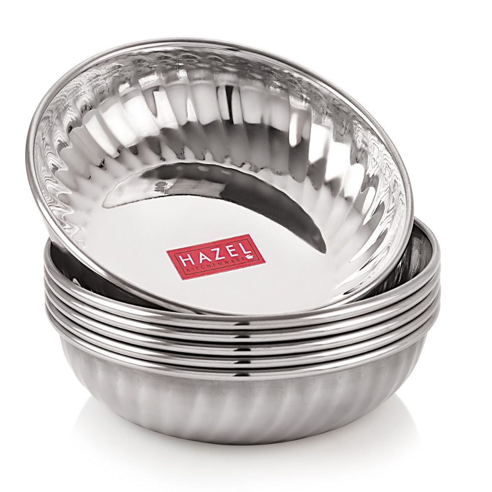 HAZEL Stainless Steel Serving Sweet Dish Dessert Plate, Set of 6, 200 ML Each, Silver