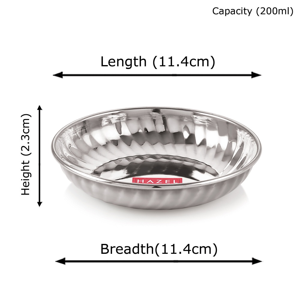 HAZEL Stainless Steel Serving Sweet Dish Dessert Plate, Set of 6, 200 ML Each, Silver