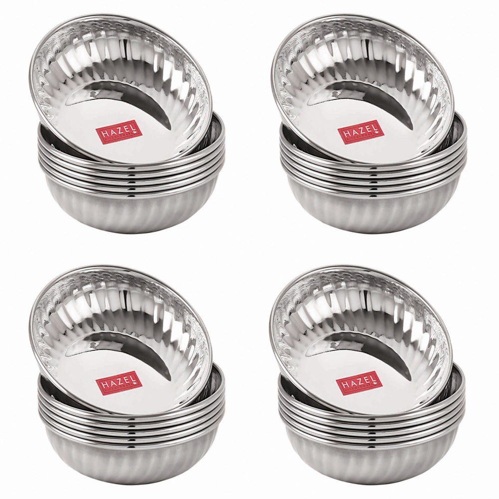 HAZEL Stainless Steel Serving Sweet Dish Dessert Plate, Set of 24, 310 ML Each, Silver