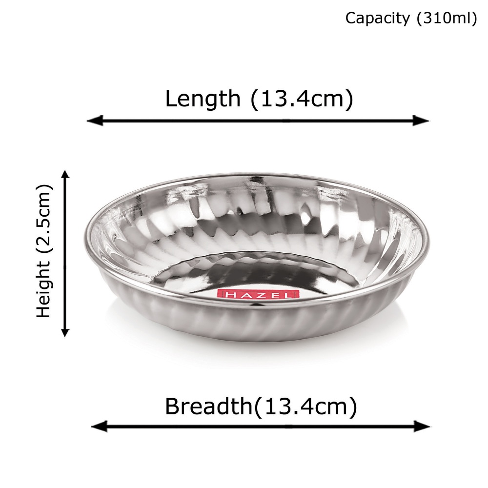 HAZEL Stainless Steel Serving Sweet Dish Dessert Plate, Set of 4, 310 ML Each, Silver