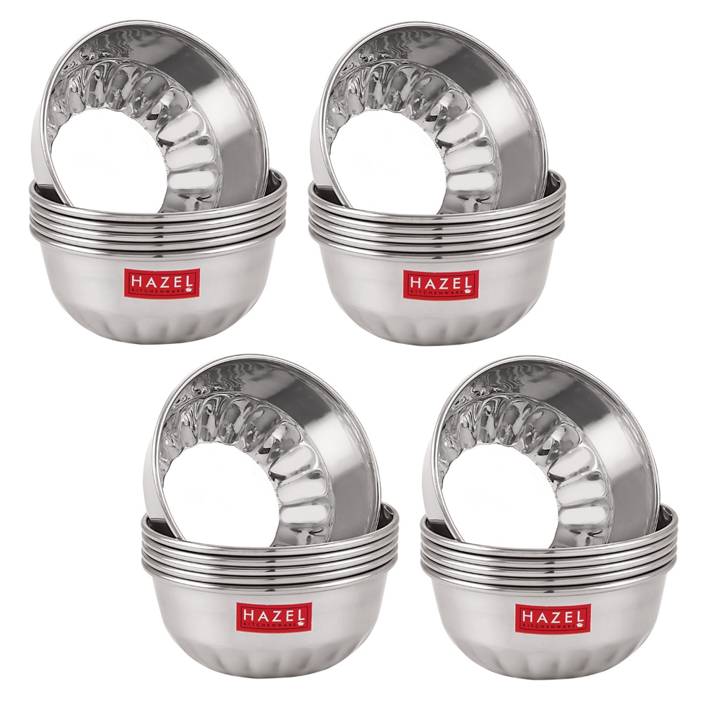 HAZEL Stainless Steel Serving Bowl Wati Dessert Vati Katori, Set of 24, 220 ML Each, Silver