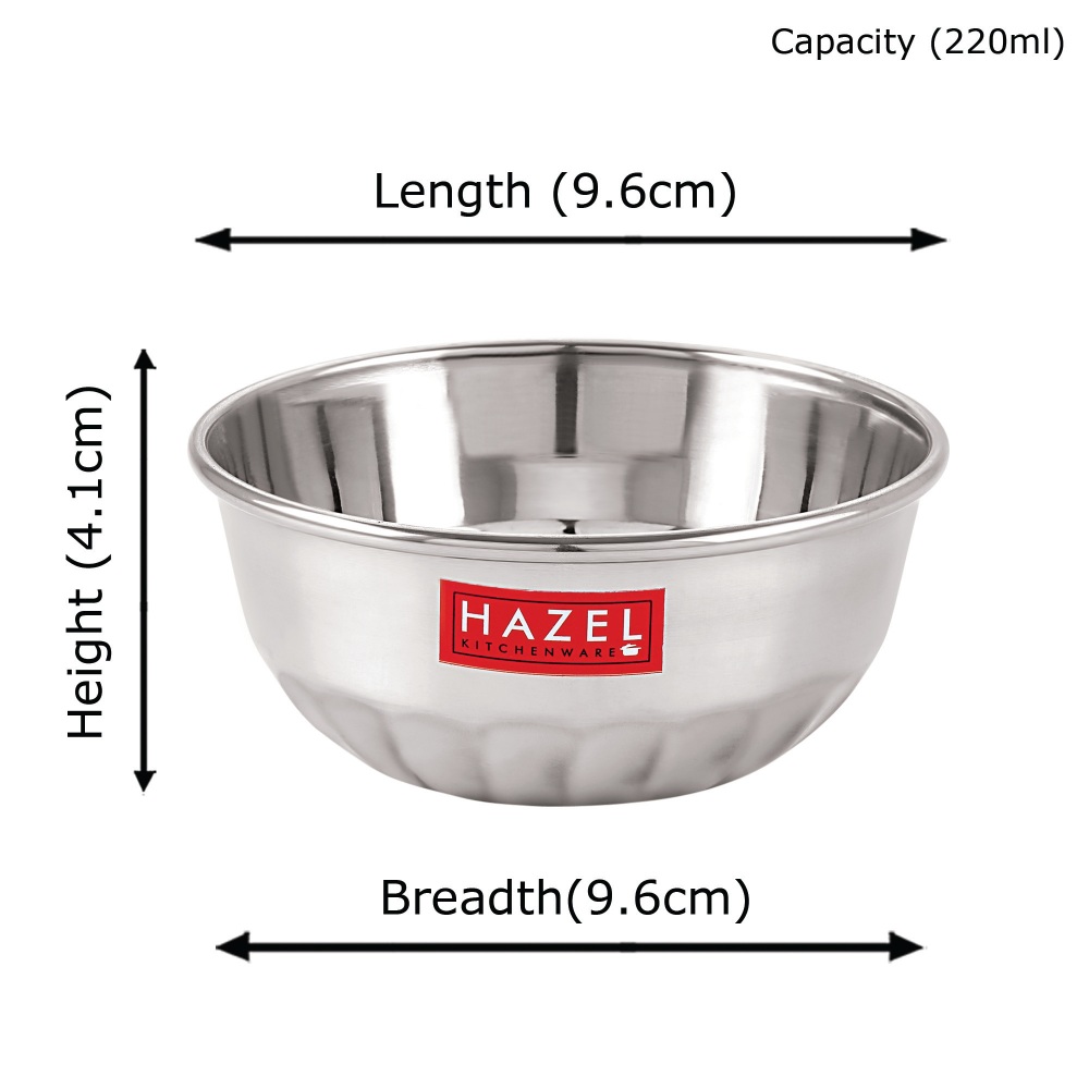 HAZEL Stainless Steel Serving Bowl Wati Dessert Vati Katori, Set of 24, 220 ML Each, Silver