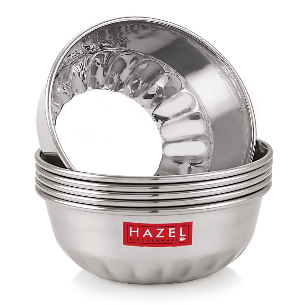 HAZEL Stainless Steel Serving Bowl Wati Dessert Vati Katori, Set of 6, 220 ML Each, Silver