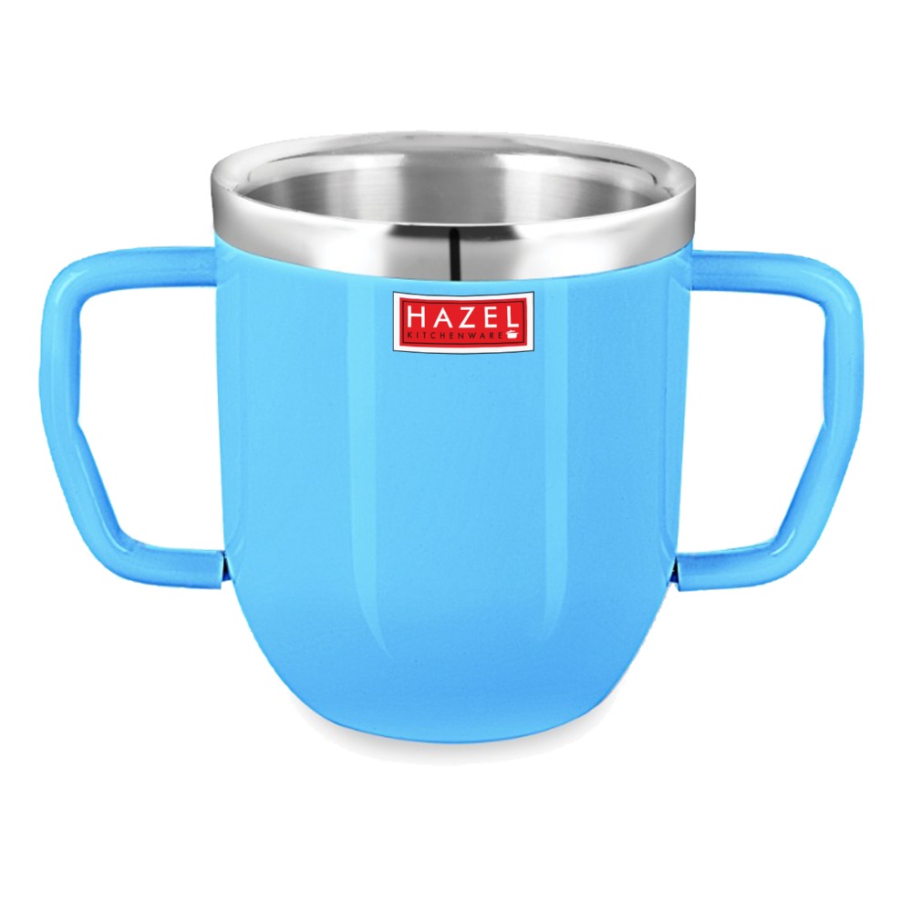 HAZEL Double Wall Stainless Steel Double Handle Baby Mug Set of 5for Kids Gifting, 250 ML Each, Blue